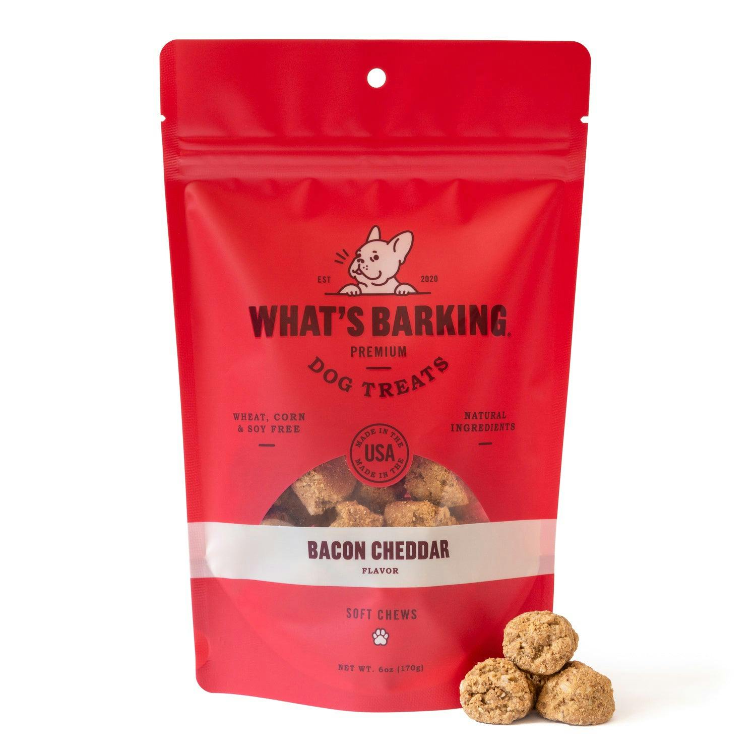 What's Barking Bacon & Cheddar Chewy Dog Treats - Image 0