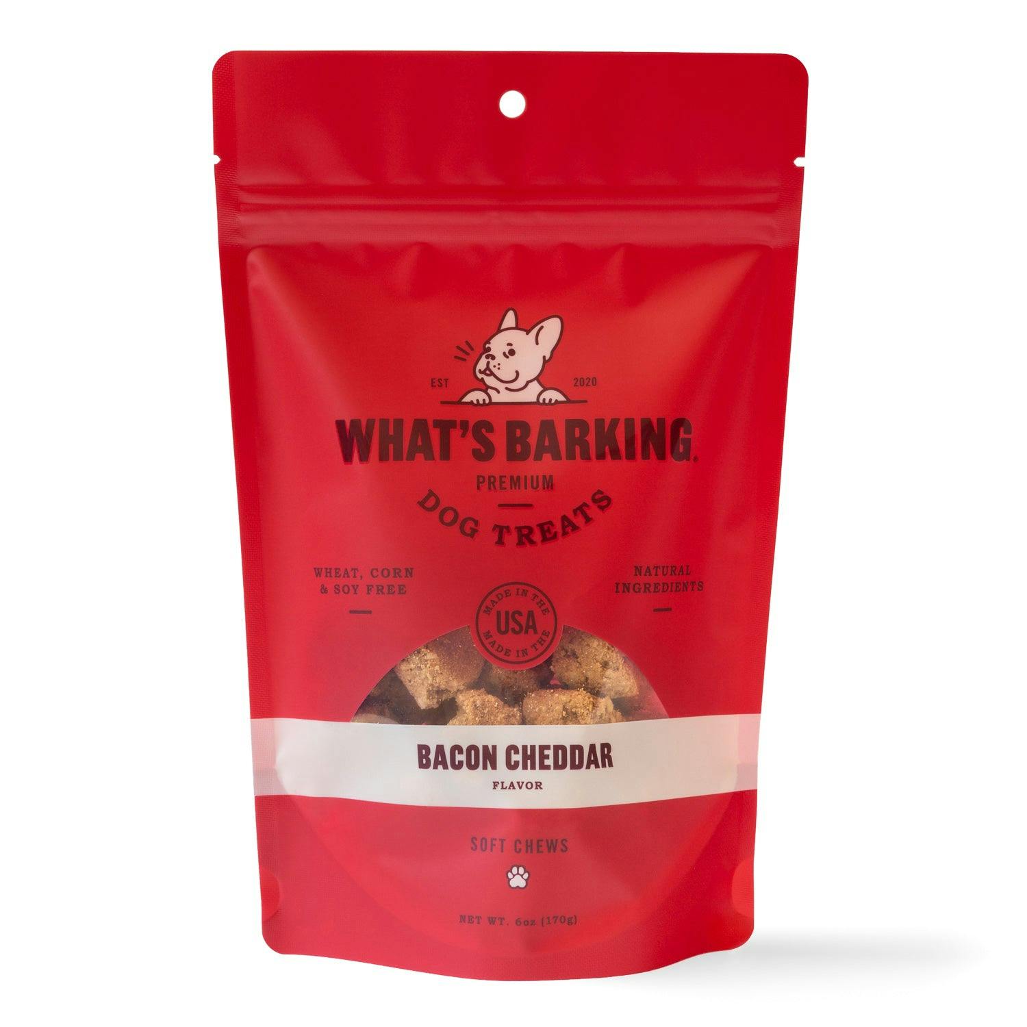 What's Barking Bacon & Cheddar Chewy Dog Treats - Image 1