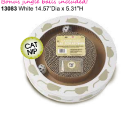 Sylvester's Interactive Corrugated Cat Scratchers - White Round with Jingle Balls - 13.39"Dia x 2.17"H (Inner Pack: 3)