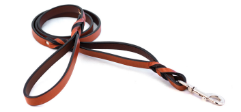 BRAIDED LEATHER LEASH - TWO HANDLES w BEVELED and PAINTED FINISHED EDGES